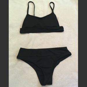 Black Ribbed Bikini Swimsuit